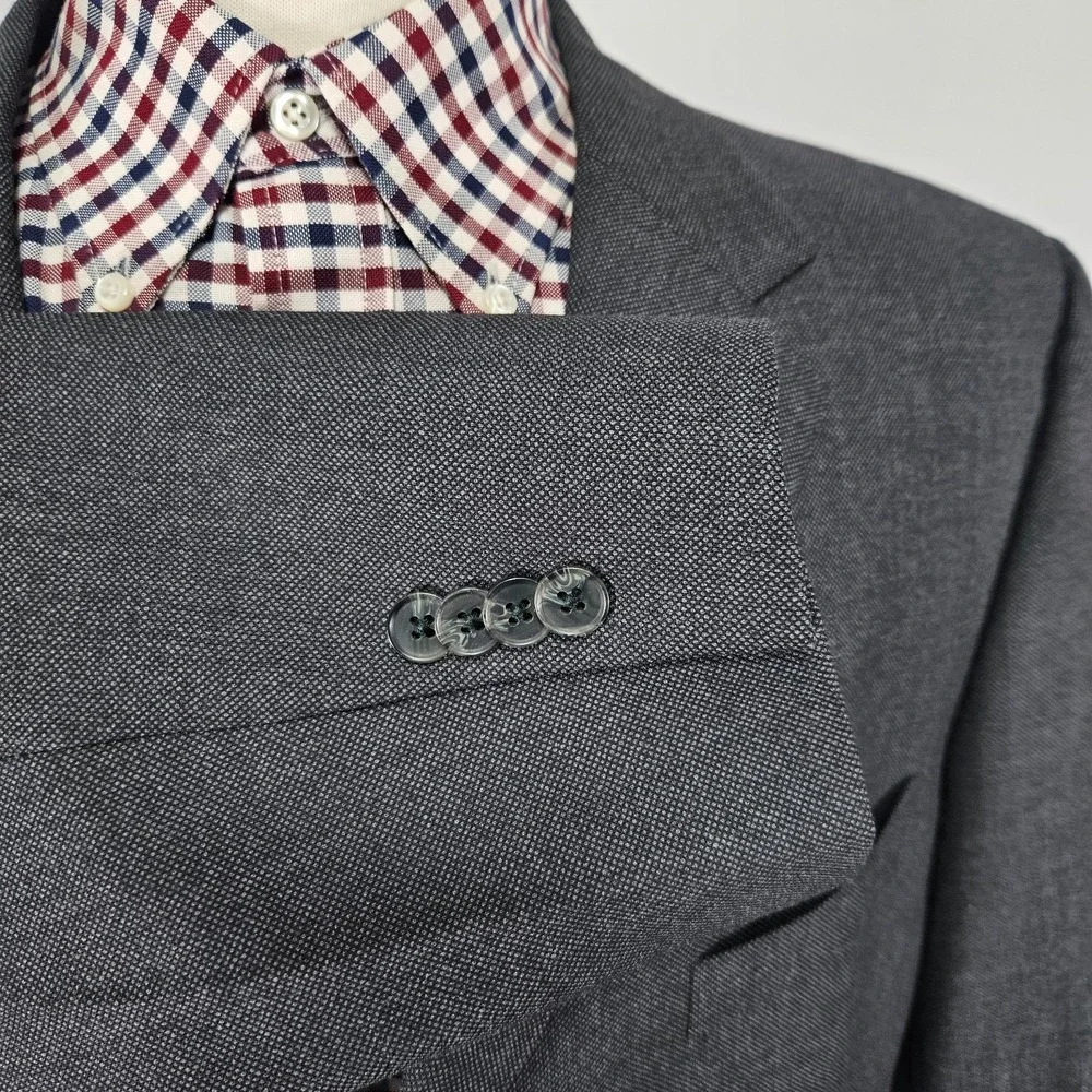 Land's End Men's Sport Coat Blazer Three Button Gray Birds Eye Wool Size 46R